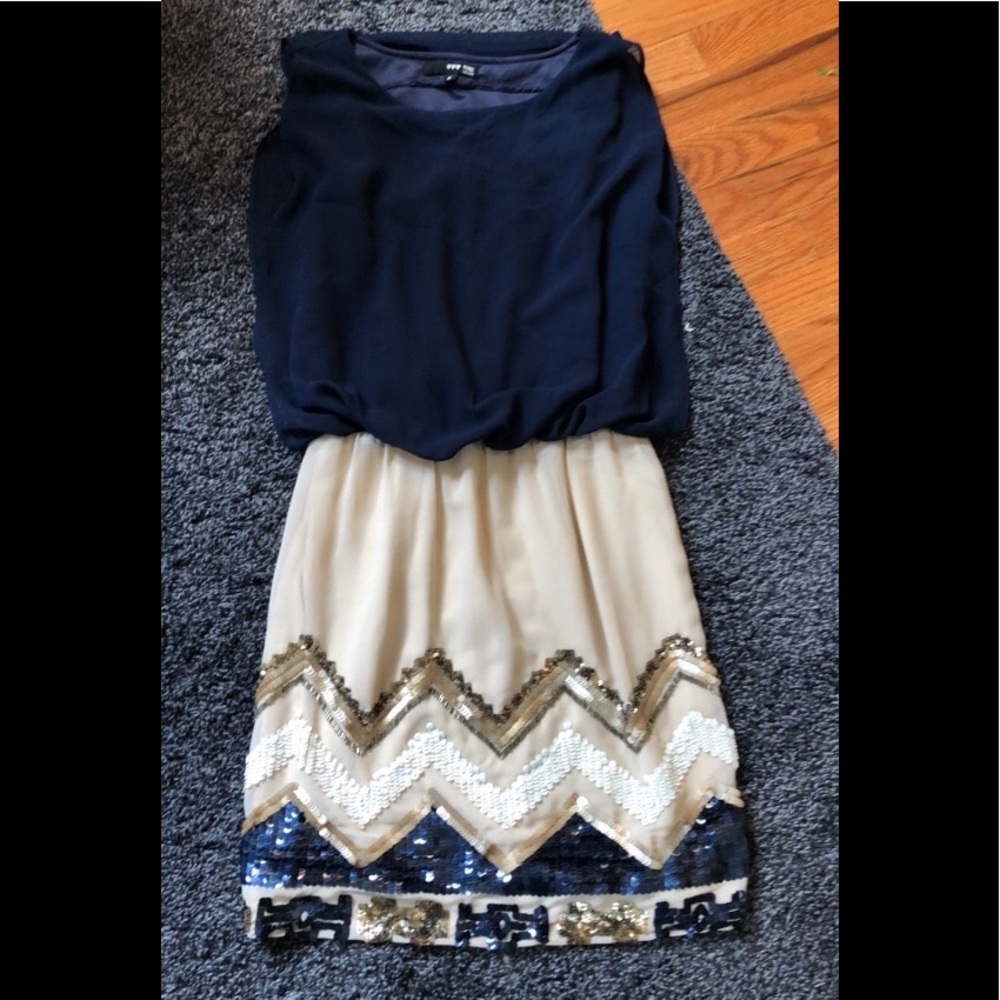 Blue and Cream sequin dress